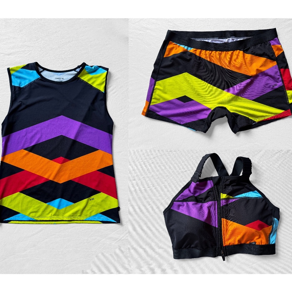 TomboyX Swimsuit Set, XL Shorts, XL Tank, L Compression Top